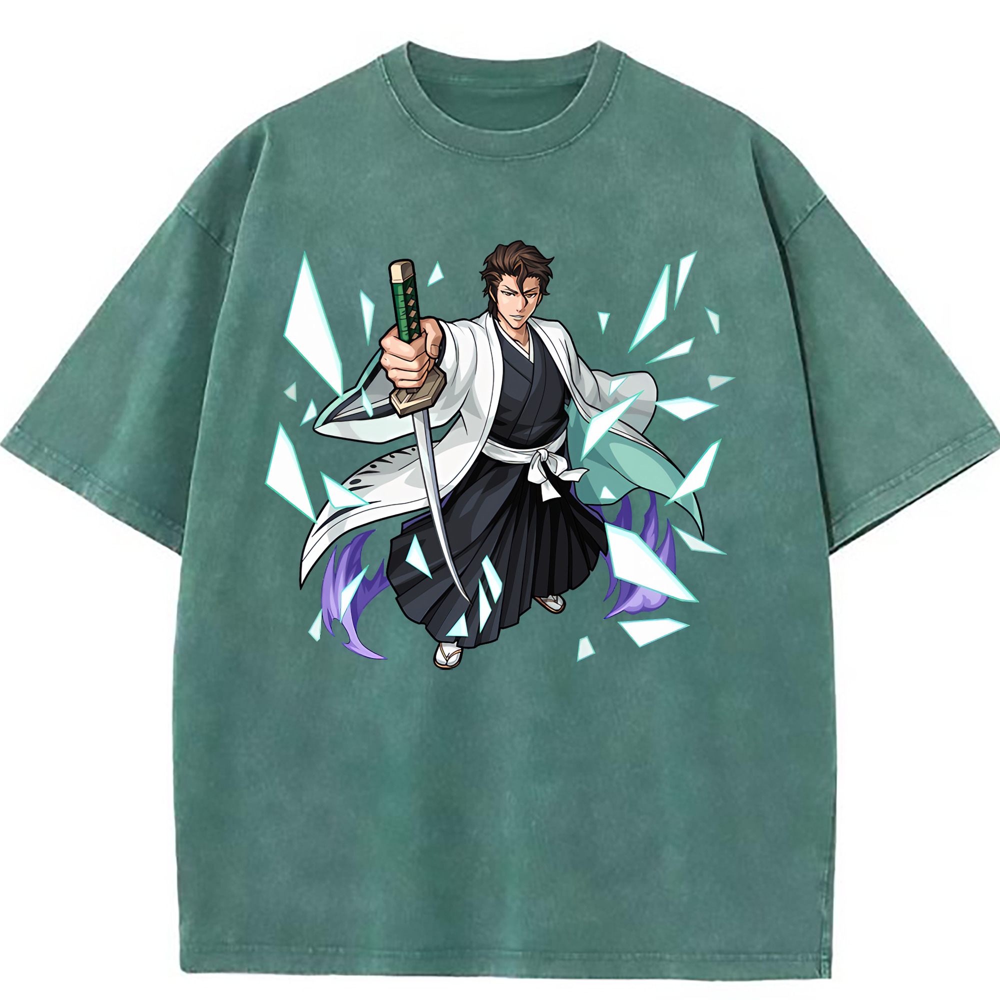（画像用） ブリーチ 藍染 惣右介（あいぜん そうすけ） BLEACH Aizen Sousuke 綿100% ヴィンテージ風 半袖Tシャツ（フロントプリント）